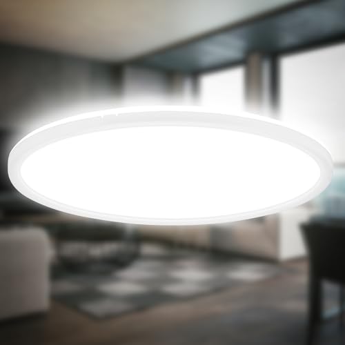 B.K.Licht - LED Deckenlampe mit indirektem Licht, 3cm flach, neutralweißes Licht, Lampe, Deckenleuchte, Wohnzimmerlampe, LED Panel, Küchenlampe, Deckenbeleuchtung, 42x3 cm, Weiß von B.K.Licht