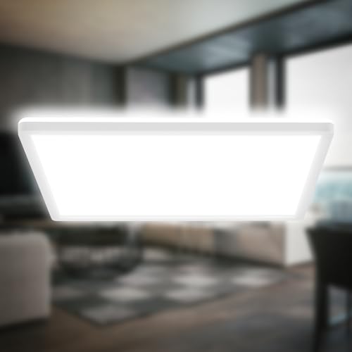 B.K.Licht - LED Deckenlampe mit indirektem Licht, 3cm flach, neutralweißes Licht, Lampe, Deckenleuchte, Wohnzimmerlampe, LED Panel, Küchenlampe, Deckenbeleuchtung, 42x42x3 cm, Weiß von B.K.Licht
