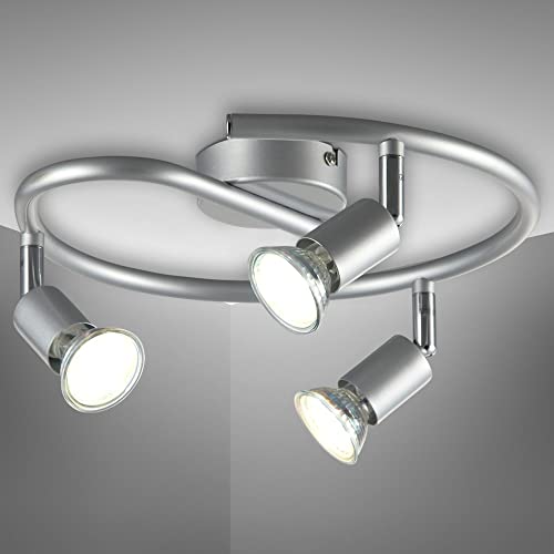 B.K.Licht - LED Deckenlampe schwenkbar, warmweiße Lichtfarbe, GU10 Fassung, Deckenleuchte, LED Lampe, Wohnzimmerlampe, Schlafzimmerlampe, Küchenlampe, Deckenstrahler, 28x12 cm, Titanfarbig von B.K.Licht