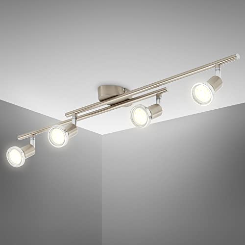 B.K.Licht - LED Deckenlampe schwenkbar, warmweiße Lichtfarbe, GU10 Fassung, LED Deckenleuchte, LED Lampe, Wohnzimmerlampe, Schlafzimmerlampe, Küchenlampe, Deckenstrahler, 73x10,5x9,7 cm, Matt-Nickel von B.K.Licht