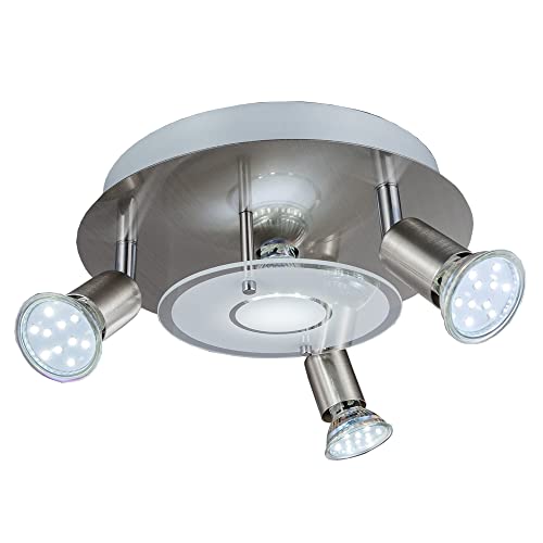 B.K.Licht - LED Deckenlampe schwenkbar, warmweiße Lichtfarbe, Glasdekor, Deckenleuchte, LED Lampe, Wohnzimmerlampe, Schlafzimmerlampe, Küchenlampe, Deckenstrahler, 25x9 cm, Matt-Nickel B.K.Licht - LED Deckenlampe schwenkbar, warmweiße Lichtfarbe, Glasdekor, Deckenleuchte, LED Lampe, Wohnzimmerlampe, Schlafzimmerlampe, Küchenlampe, Deckenstrahler, 25x9 cm, Matt-Nickel von B.K.Licht