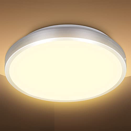 B.K.Licht - LED Deckenlampe mit warmweißer Lichtfarbe, 12 Watt, 1200 Lumen, LED Deckenleuchte, Lampe, Wohnzimmerlampe, Schlafzimmerlampe, Küchenlampe, Deckenbeleuchtung, 28,8x7 cm, Aluminiumfarbig von B.K.Licht