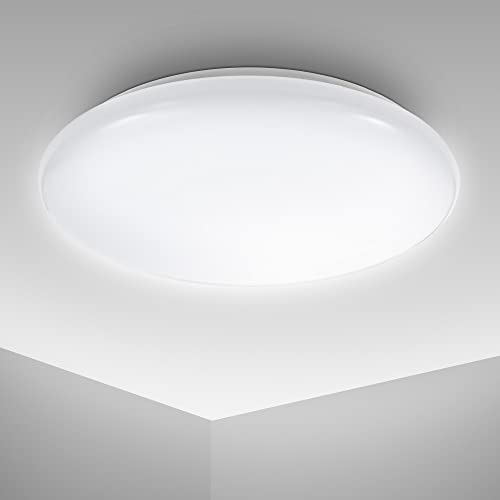 B.K.Licht - Deckenlampe mit neutralweißer Lichtfarbe, 12 Watt, 1200 Lumen, LED Deckenleuchte, LED Lampe, Wohnzimmerlampe, Schlafzimmerlampe, Küchenlampe, Deckenbeleuchtung, 27,8x6,5 cm, Weiß von B.K.Licht