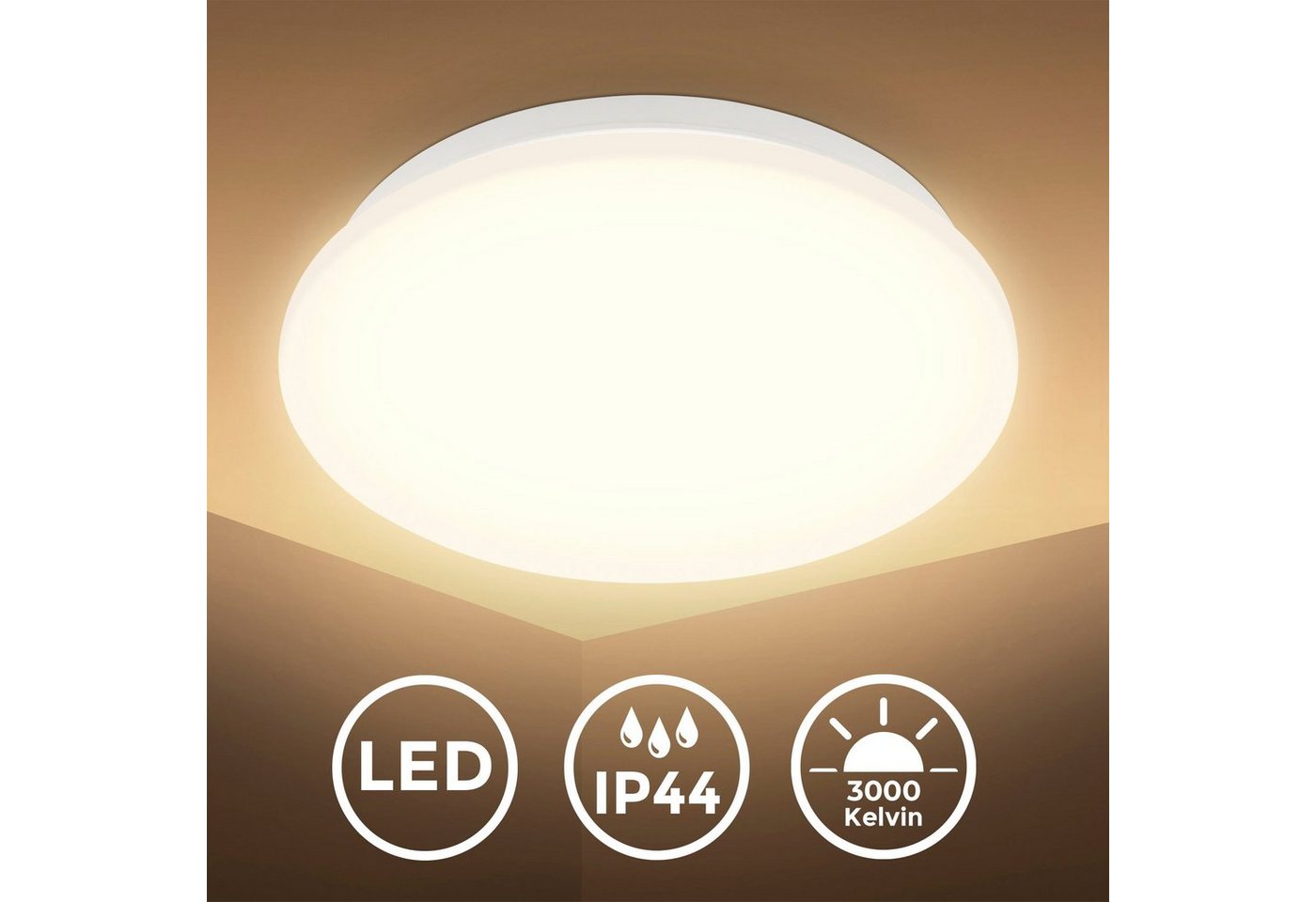 B.K.Licht LED Deckenleuchte BK_DL1581 LED Bad Deckenleuchte mit Mikrowellensensor, LED fest integriert, Warmweiß, 12W 1300Lm 3000K IP44 270x60mm (DxH) von B.K.Licht