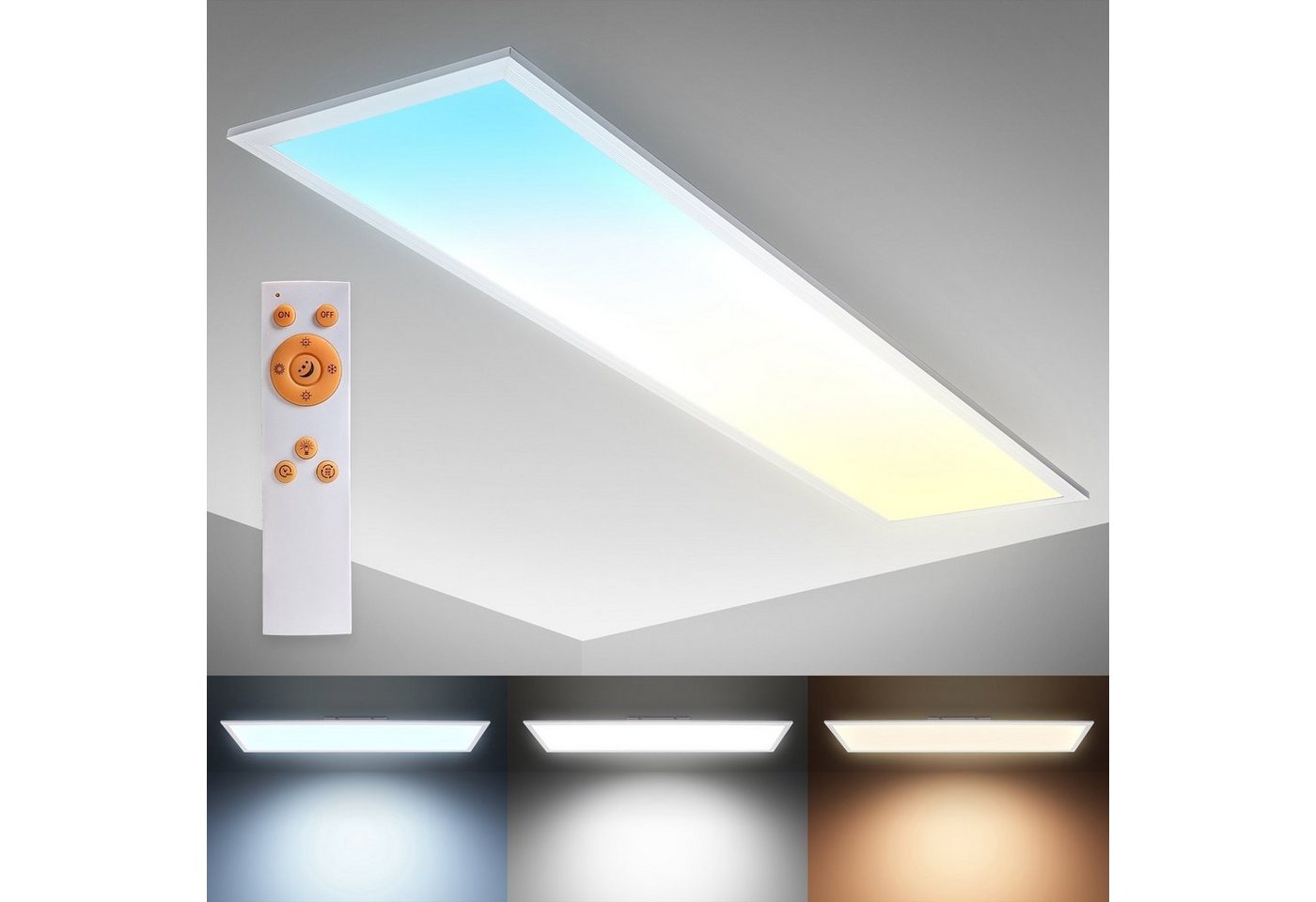 B.K.Licht LED Deckenleuchte BK_DP1326 LED Panel Deckenlampe, 1 Meter, Dimmbar, CCT, 24W, CCT - über Fernbedienung, LED fest integriert, warmweiß - kaltweiß, Farbtemperatursteuerung, mit Fernbedienung, Timer, 2.200Lm, Weiß von B.K.Licht
