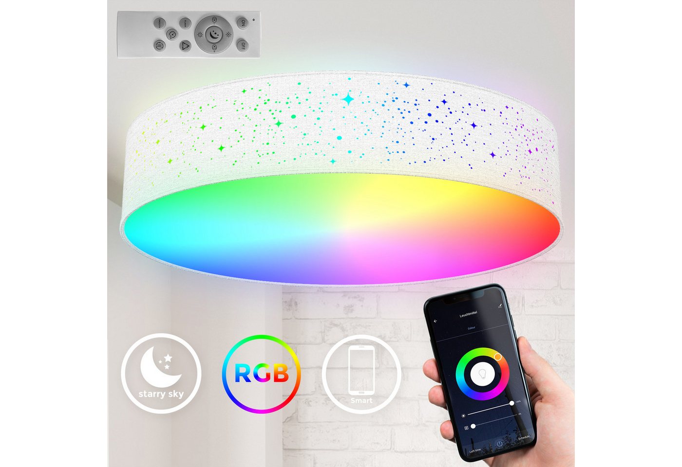B.K.Licht LED Deckenleuchte WiFi RGB-CCT Deckenlampe, APP-Steuerung, iOS+Andorid, Smart Home, LED fest integriert, RGB, inkl. Fernbedienung, Farbwechsel und Lichteffekte, Ø49cm von B.K.Licht
