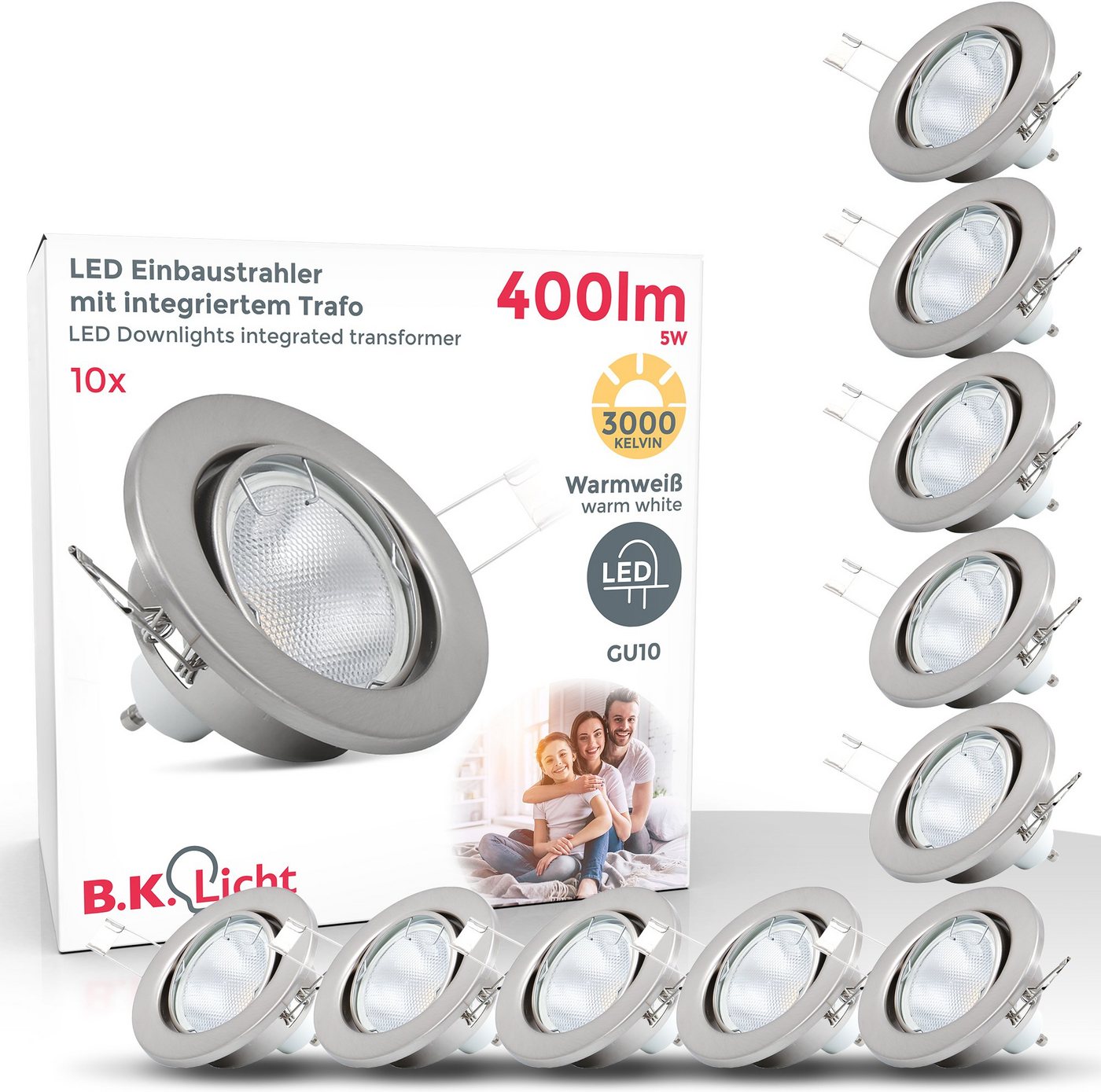 B.K.Licht LED Einbaustrahler, LED wechselbar, Warmweiß, LED Einbauleuchten, schwenkbar, Einbau-Spots, nickel, matt GU10 von B.K.Licht