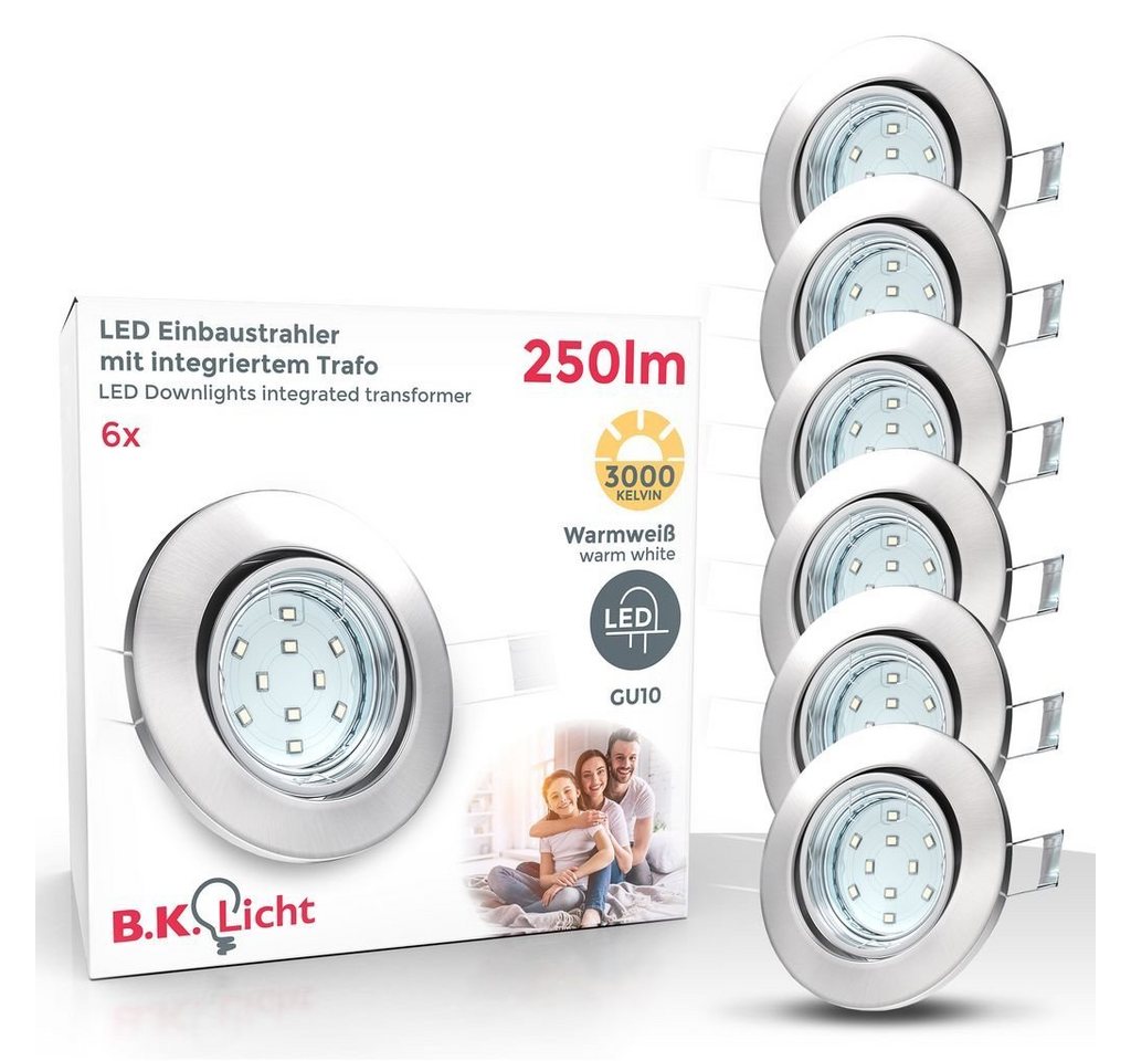 B.K.Licht LED Einbaustrahler 3er Set LED Einbauleuchten schwenkbar inkl. 3x 3W - 10-02-06-W, LED wechselbar, 250lm GU10 IP23 Einbauspots Decke 3.000K Rund Nickel-matt B.K.Licht LED Einbaustrahler 3er Set LED Einbauleuchten schwenkbar inkl. 3x 3W - 10-02-06-W, LED wechselbar, 250lm GU10 IP23 Einbauspots Decke 3.000K Rund Nickel-matt von B.K.Licht