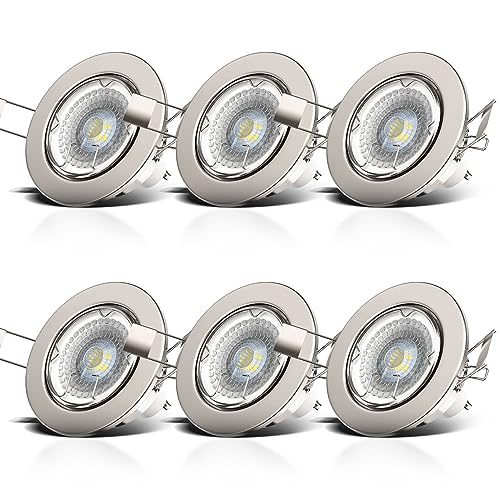 B.K.Licht - 6er Set LED Einbaustrahler 230V dimmbar, schwenkbar, Lochdurchmesser 68mm, LED Spot, Deckenspots, LED Spots, Einbauleuchten, Einbauspots LED, Deckenstrahler, 86x70 mm, Matt-Nickel von B.K.Licht