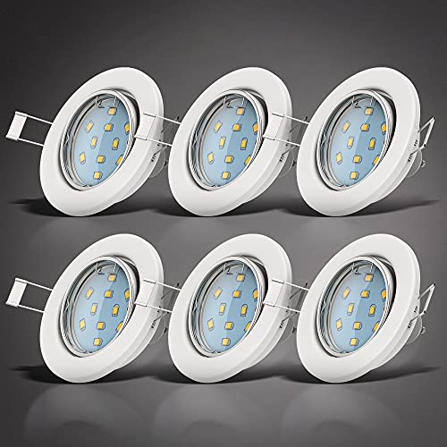 B.K.Licht - 6er Set LED Einbaustrahler 230V schwenkbar, warmweiße Lichtfarbe, Lochdurchmesser 68mm, LED Spot, Deckenspots, LED Spots, Einbauleuchten, Einbauspots LED, Deckenstrahler, 86x70 mm, Weiß von B.K.Licht