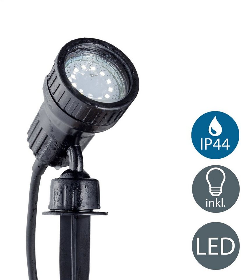 B.K.Licht LED Gartenstrahler, LED wechselbar, Warmweiß, LED, Erd-Spieß, Gartenleuchte, IP44, Wandspo,t Außen-Leuchte, 3W GU10 von B.K.Licht