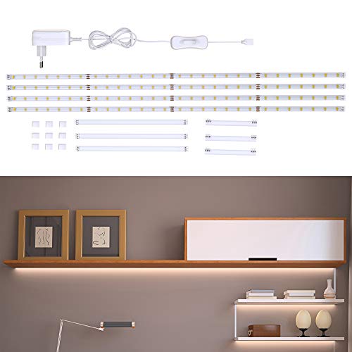 B.K.Licht - LED Leiste aus 4 LED Strips, An-/Ausschalter, neutralweiße Lichtfarbe, Unterbauleuchte Küche, LED Lichtleiste Küche, Schrankbeleuchtung, Küchenlampe, 200x0,8x0,2 cm, Weiß von B.K.Licht