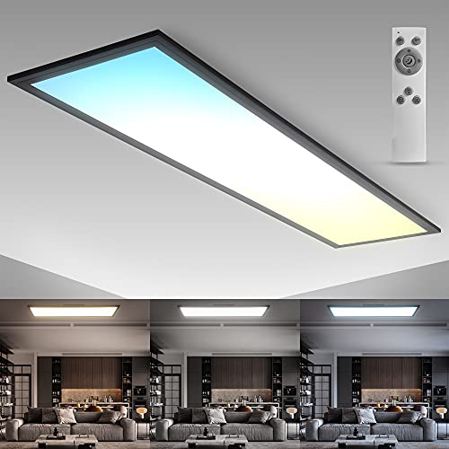 B.K.Licht - LED Deckenlampe mit Fernbedienung, ultraflach, einstellbar von warmweiß bis kaltweiß, LED Panel, LED Deckenleuchte, Lampe, Wohnzimmerlampe, Schlafzimmerlampe, 100x25x6,5 cm, Schwarz von B.K.Licht