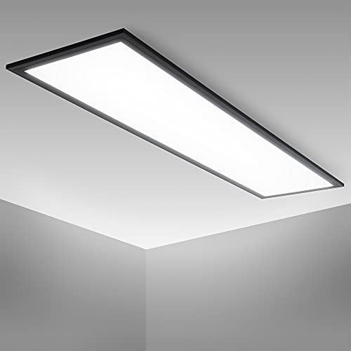 B.K.Licht - LED Deckenlampe ultraflach, mit neutralweißer Lichtfarbe, 22 Watt, 2300 Lumen, LED Panel, LED Deckenleuchte, Lampe, Wohnzimmerlampe, Schlafzimmerlampe, 100x25x6,5 cm, Schwarz von B.K.Licht