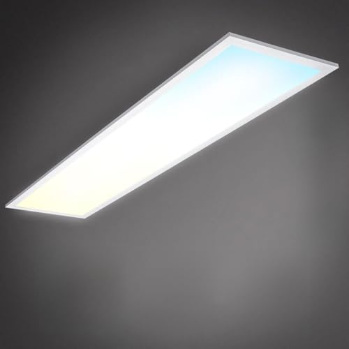 B.K.Licht - Deckenlampe mit Fernbedienung, dimmbar, ultraflach, LED Panel, LED Deckenleuchte, LED Lampe, Wohnzimmerlampe, Schlafzimmerlampe, Küchenlampe, 100x25x6,3 cm, Weiß von B.K.Licht