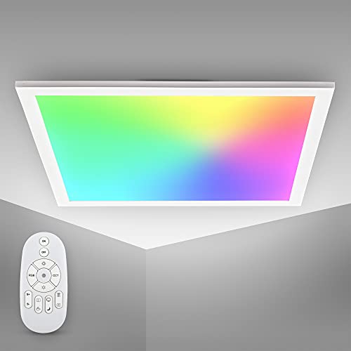 B.K.Licht - LED Deckenlampe mit Fernbedienung, einstellbar von warmweiß bis kaltweiß, buntes RGB Licht, LED Panel, LED Deckenleuchte, LED Lampe, Wohnzimmerlampe, Schlafzimmerlampe, 45x45x5 cm, Weiß von B.K.Licht