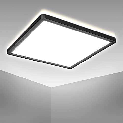B.K.Licht - Deckenlampe mit indirektem Licht, ultraflach, neutralweiße Lichtfarbe, LED Panel, LED Deckenleuchte, LED Lampe, Wohnzimmerlampe, Schlafzimmerlampe, Küchenlampe, 29,3x29,3x2,8, Schwarz von B.K.Licht
