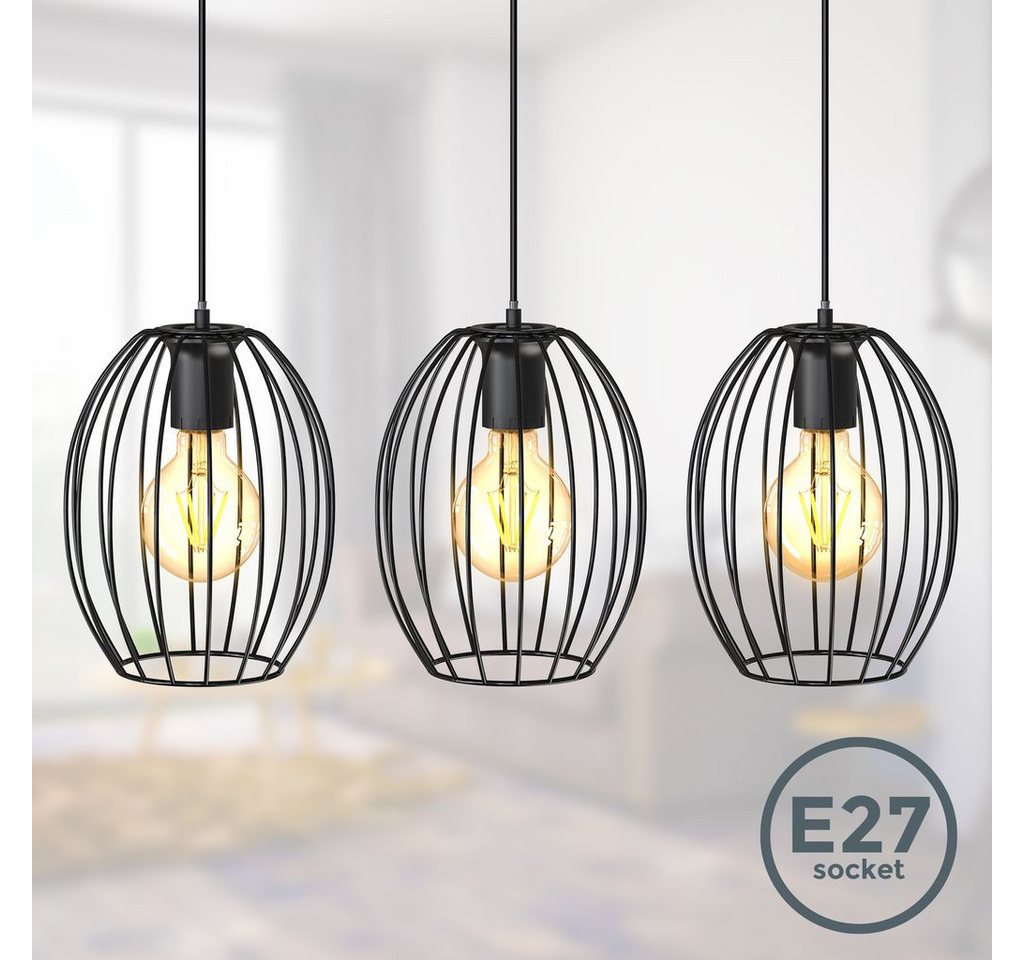 B.K.Licht LED Pendelleuchte Draht-Pendelleuchte 3-flammig E27 70x17,5x112cm - BKL1461, ohne Leuchtmittel, Schwarz Vintage Retro Industrial Hängelampe Metallkörbe von B.K.Licht