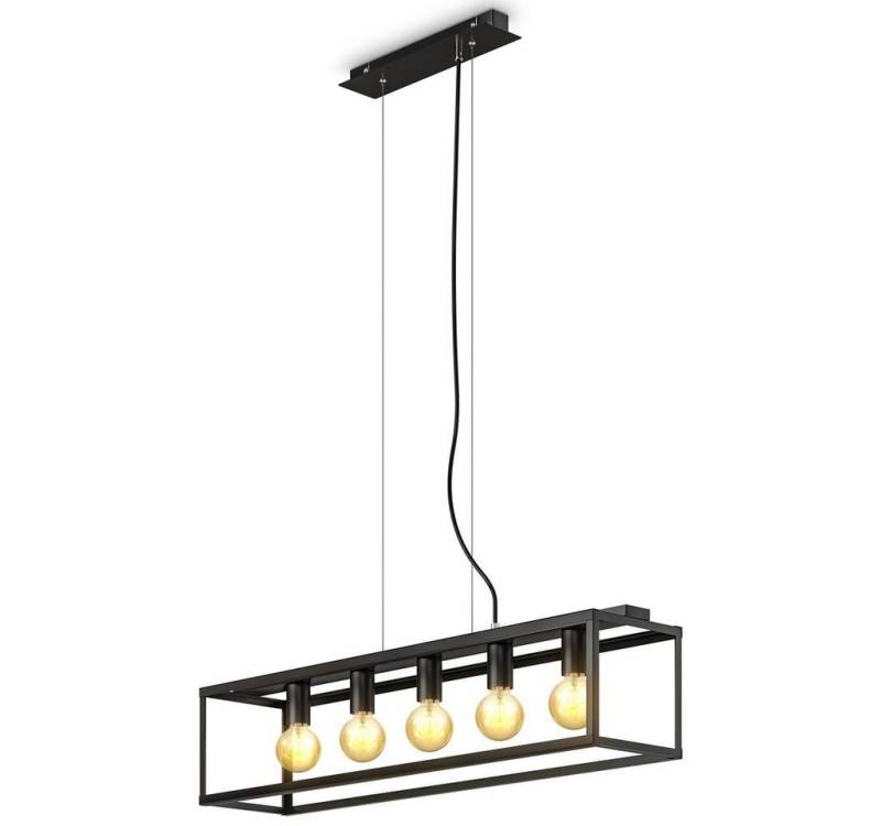 B.K.Licht LED Pendelleuchte LED Deckenleuchte schwarz-matt 5-flammig E27 Fassung - BKL1430, ohne Leuchtmittel, Abhängig vom Leuchtmittel, Warmweiß, Neutralweiß, Kaltweiß, höhenverstellbare Pendellampe industrial Design Esszimmer Wohnzimmer von B.K.Licht