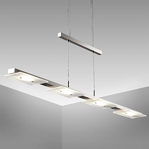 B.K.Licht - LED Pendelleuchte stufenlos höhenverstellbar, warmweiße Lichtfarbe, 4 LED Platinen, Hängeleuchte, Hängelampe Esstisch, Esszimmerlampe hängend, Wohnzimmerlampe, 85,4x8x120 cm, Matt-Nickel von B.K.Licht