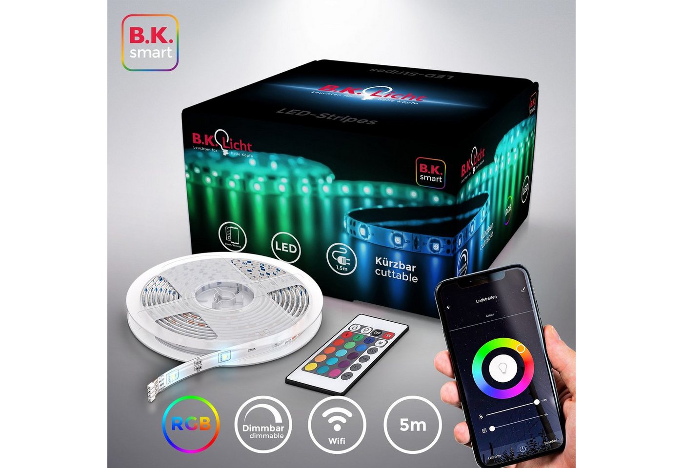 B.K.Licht LED-Streifen, 5m Smart Home LED Band dimmbar mit WiFi App-Steuerung von B.K.Licht