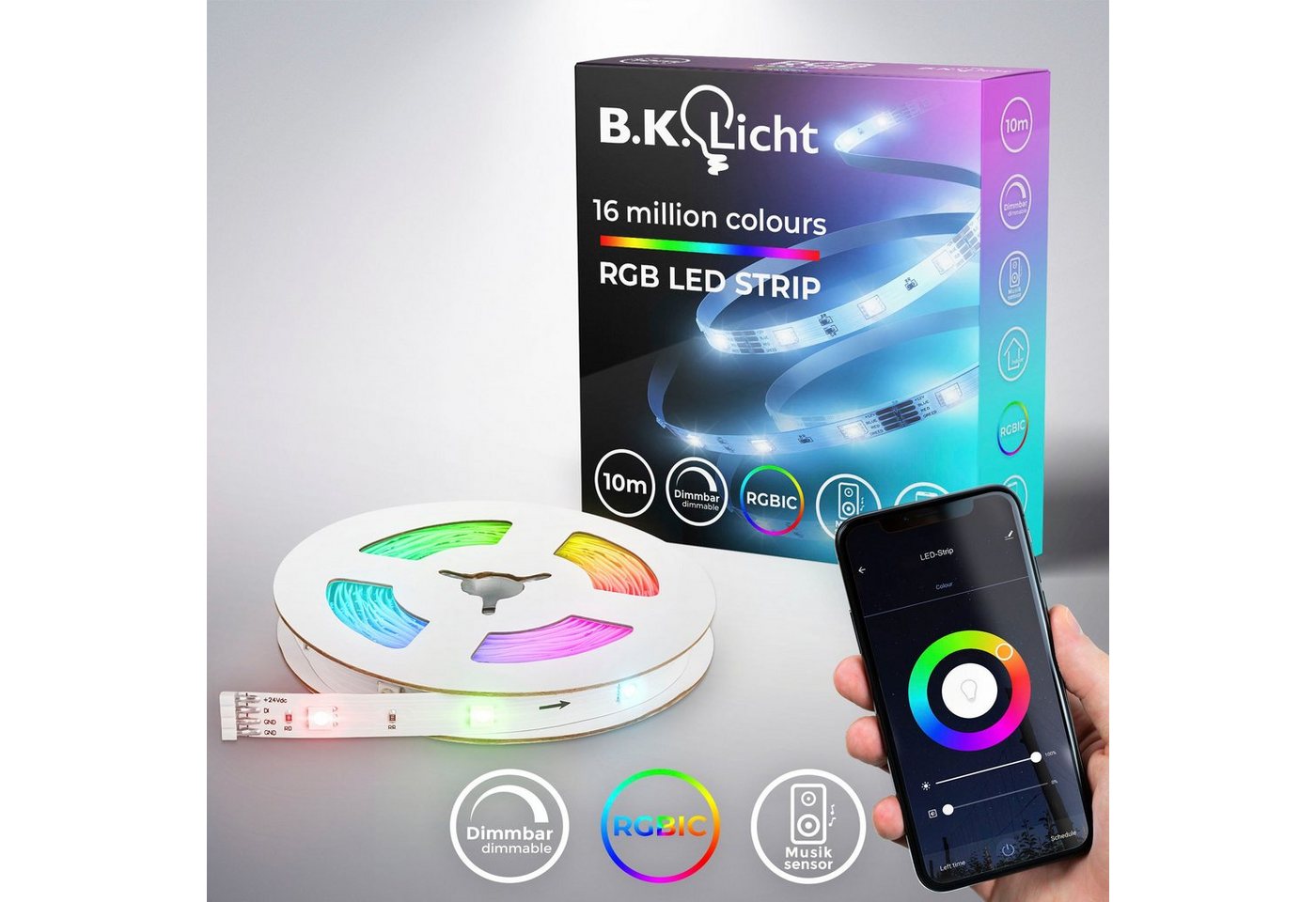 B.K.Licht LED-Streifen Wifi RGBIC, 300-flammig, Lichtleiste, mit Musiksensor, smartes LED Band, Selbstklebend von B.K.Licht