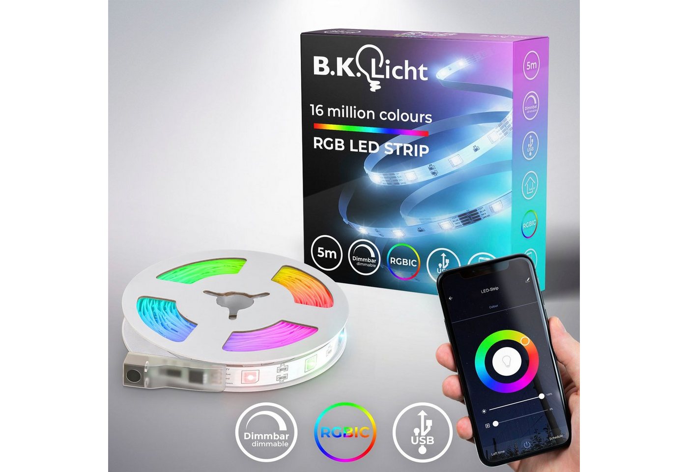 B.K.Licht LED-Streifen Wifi RGBIC USB, 150-flammig, Lichtleiste, mit Musiksensor, smartes LED Band, Selbstklebend von B.K.Licht