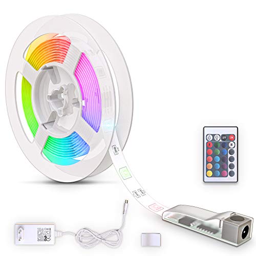 B.K.Licht - LED Strip Silikon 3 m mit Fernbedienung, buntes RGB Licht, dimmbar, LED Streifen, LED Leiste, LED deko, Gaming Deko, LED Band, LED Lichtleiste, LED Lichtband, 300x1x0,2 cm, Weiß von B.K.Licht