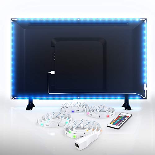 B.K.Licht - TV LED Strip 2m mit Fernbedienung, buntes RGB Licht, dimmbar, LED Streifen, LED Leiste, Gaming Deko, LED Band, LED Lichtleiste, LED Lichtband, TV Beleuchtung, 50,5x1x0,3 cm, Weiß von B.K.Licht