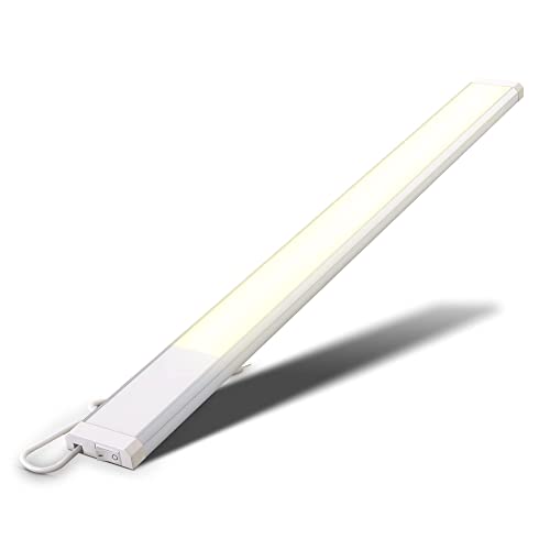 B.K.Licht - LED Leiste mit Ein-Ausschalter, warmweiße Lichtfarbe, inkl. Steckerkabel, Unterbauleuchte Küche, LED Lichtleiste Küche, Schrankbeleuchtung, Küchenlampe, 57,5x4,9x1,3 cm, Weiß-Silber von B.K.Licht