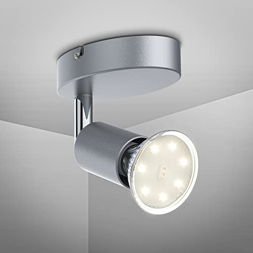 B.K.Licht - LED Wandspot schwenkbar, warmweiße Lichtfarbe, 3 Watt, 250 Lumen, Wandlampe, Wandstrahler, Wandleuchte, Leselampe, Deckenlampe, Wohnzimmer, Leselicht, 10,5x6,5x8 cm, Titanfarbig von B.K.Licht