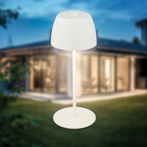 B.K.Licht - Mini LED Tischlampe kabellos IP44 mit Touch, stufenlos dimmbar, Akku & Lichtquelle tauschbar, Nachttischlampe, Dekolampe, LED Lampe, Akku Tischleuchte, Outdoor, 8x20 cm (DxH), Weiß von B.K.Licht