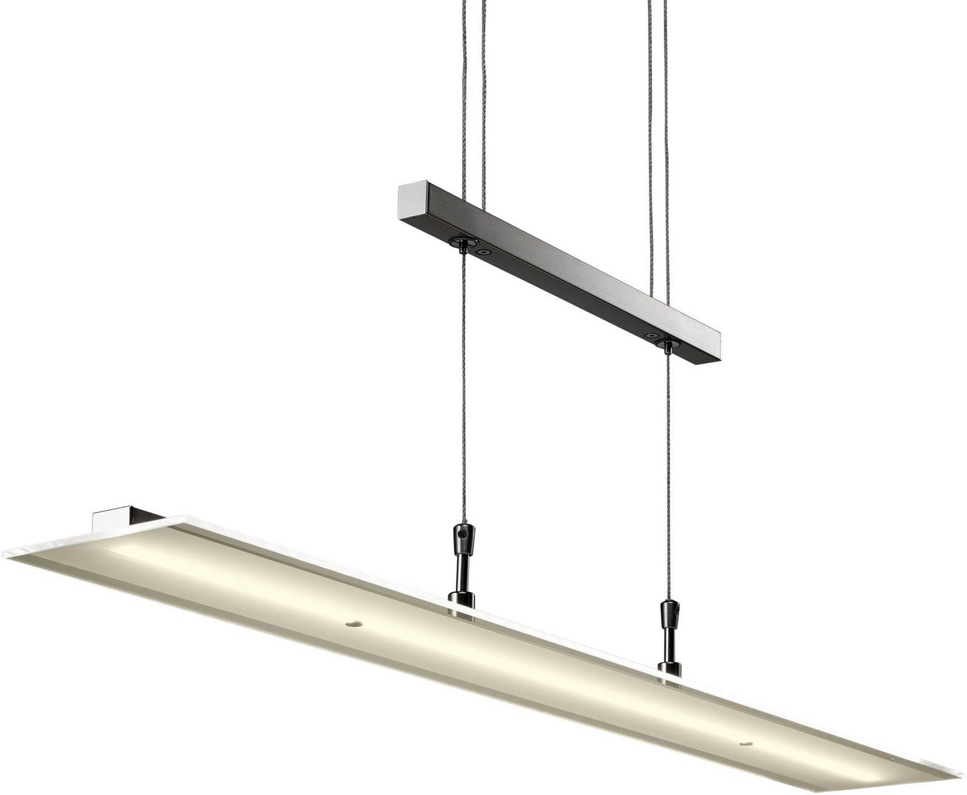 B.K.Licht Pendelleuchte BK_PL1001 LED Pendelleuchte, Dimmbar, 20W, Höhenverstellbar, Echtglas, Dimmfunktion, LED fest integriert, Warmweiß, 3.000K, Warmweißes Licht, 1.600 lm, Esstischlampe, B: 85cm, Silber von B.K.Licht