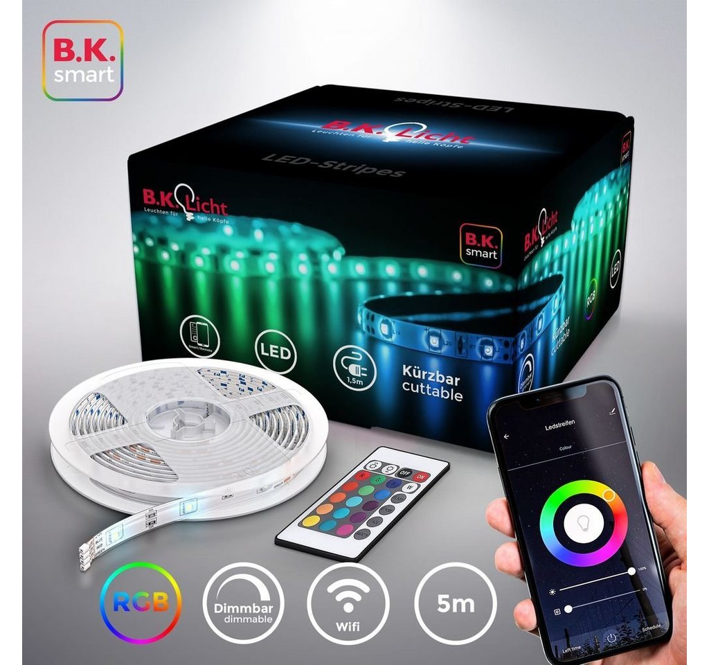 B.K.Licht Schrankleuchte Smart LED Strip 5M Fernbedienung - BKL1243, LED fest integriert, WiFi LED Band App Sprachsteuerung Selbstklebend 2,4 GHz von B.K.Licht