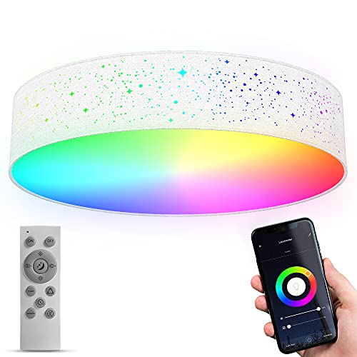 B.K.Licht - Smart Home LED Deckenlampe mit App- und Sprachsteuerung, einstellbar von warmweiß bis kaltweiß, buntes RGB Licht, Lampe,LED Deckenleuchte, Wohnzimmerlampe, 49x12 cm, Weiß von B.K.Licht