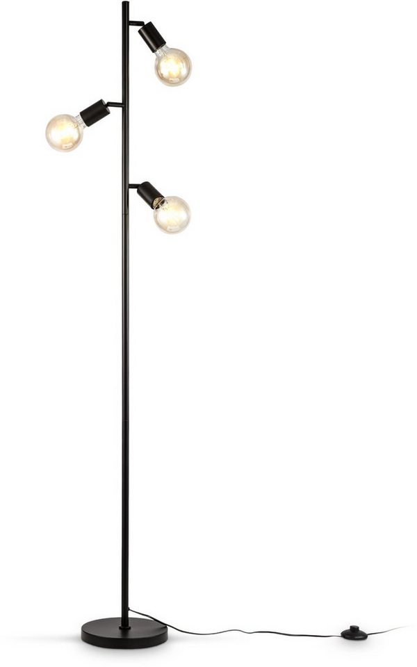 B.K.Licht Stehlampe, ohne Leuchtmittel, Stehleuchte, 3-flammig, E27, schwenkbar, Retro, Fußschalter, Metall von B.K.Licht