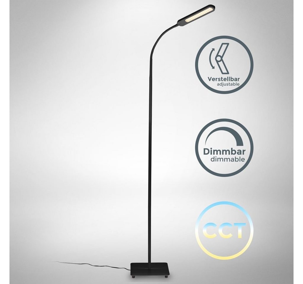 B.K.Licht Stehlampe LED Stehleuchte Schwarz Dimmbar 8W 600lm Touch - BKL1453, LED fest integriert, CCT 3000K - 6500K Memory Funktion Leselampe von B.K.Licht