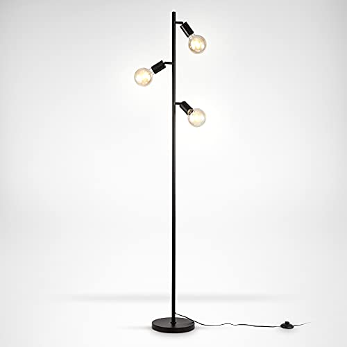 B.K.Licht - Stehlampe Vintage mit Fußtaster, schwenkbar, E27 Fassung, max. 10 Watt, Leselampe, Deko Wohnzimmer, Lampe, Deckenfluter, Standleuchte, Wohnzimmerlampe, Industrial, 22x160 cm, Schwarz von B.K.Licht