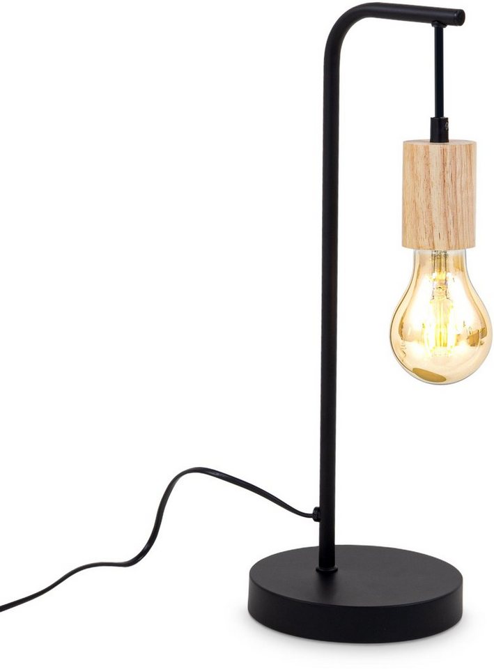 B.K.Licht Tischleuchte BK_TL1375 Retro Tischlampe, Schwarz, Metall, E27, Kabel mit Schalter, ohne Leuchtmittel, Schreibtischlampe, Schwarz-Holz, Ohne Leuchtmittel von B.K.Licht