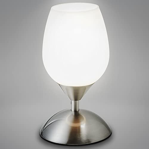 B.K.Licht - Nachttischlampe Touch Dimmbar in 3 Stufen, E14 Fassung, Tulpe Glas weiss, Tischlampe, Lampe, Nachttischleuchte, Tischleuchte, Bürolampe, Leselampe, Leselicht von B.K.Licht