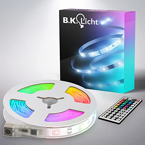 B.K.Licht - USB LED Strip 5 m mit Fernbedienung, buntes RGB Licht, dimmbar, LED Streifen, LED Leiste, Zimmer deko, Gaming Deko, LED Band, LED Lichtleiste, LED Lichtband, 500x0,2x1 cm, Weiß von B.K.Licht
