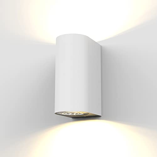 B.K.Licht - Wandlampe mit warmweißer Lichtfarbe, GU10 Fassung, je 5 Watt, 400 Lumen, Aussenlampe, Wandleuchte aussen, LED Strahler außen, Außenleuchte, Außenwandleuchten, 15,1x6,7x9,2 cm, Weiß von B.K.Licht