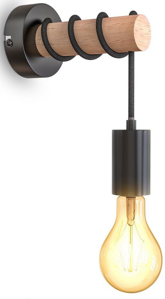 B.K.Licht Wandleuchte BK_WL1342 Vintage Wandlampe, Stahl, Holz, E27-Fassung, ohne Leuchtmittel, 1-Flammig, ohne Leuchtmittel (max. 10W), Industrial Design von B.K.Licht