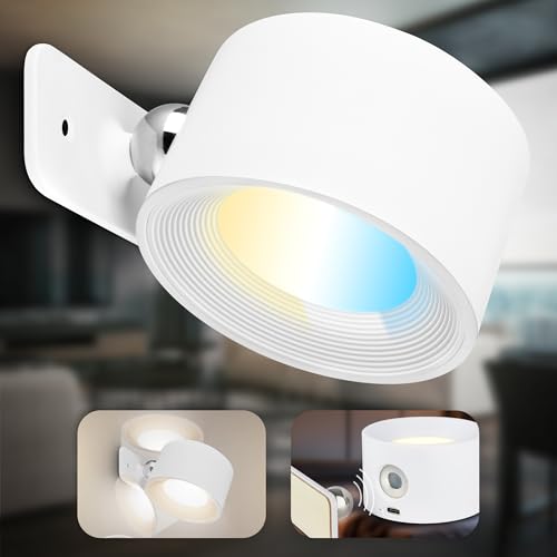 B.K.Licht - Wandleuchte ohne Stromanschluss mit Akku, magnetisch abnehmbar, 360 Grad drehbar, dimmbar, CCT, Wandleuchte Innen, Wandlampe, Bettlampe, Lampe Bett, Leselampe, 9,5x8x4,5cm, Weiß B.K.Licht - Wandleuchte ohne Stromanschluss mit Akku, magnetisch abnehmbar, 360 Grad drehbar, dimmbar, CCT, Wandleuchte Innen, Wandlampe, Bettlampe, Lampe Bett, Leselampe, 9,5x8x4,5cm, Weiß von B.K.Licht