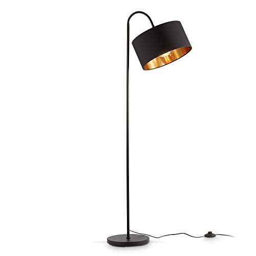 B.K.Licht - Stehlampe Vintage mit Fußtaster, Lampenschirm aus Stoff, schwenkbar, Leselampe, Deko Wohnzimmer, Lampe, Deckenfluter, Bogenlampe, Standleuchte, Industrial, 25x145 cm, Schwarz-Gold von B.K.Licht