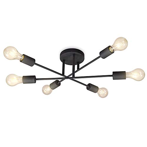 B.K.Licht - Deckenlampe mit E27 Fassung, max. 40 Watt, Vintage, Deckenleuchte, Lampe, Wohnzimmerlampe, Schlafzimmerlampe, Küchenlampe, Deckenbeleuchtung, Retro, 54,3 x 19,2, Schwarz von B.K.Licht