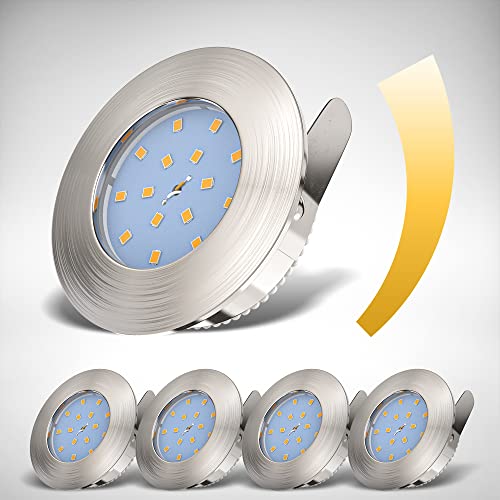 B.K.Licht - 5er Set LED Bad Einbaustrahler 230V flach, warmweiße Lichtfarbe, Lochmass 60mm, LED Spot, Deckenspots, LED Spots, Einbauleuchten, Einbauspots LED, Badezimmer, 75x30 mm, Matt-Nickel von B.K.Licht