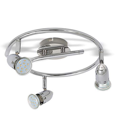 B.K.Licht - LED Deckenlampe schwenkbar, warmweiße Lichtfarbe, je 3 Watt, 250 Lumen, LED Deckenleuchte, LED Lampe, Wohnzimmerlampe, Schlafzimmerlampe, Küchenlampe, Deckenstrahler, 28,8x14,8 cm, Chrom von B.K.Licht