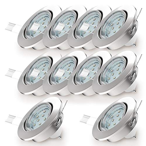 B.K.Licht - 10er Set LED Einbaustrahler 230V schwenkbar, warmweiße Lichtfarbe, Lochmass 68mm, LED Spot, Deckenspots, Spots, Einbauleuchten, Einbauspots LED, Deckenstrahler, 86x70 mm, Matt-Nickel von B.K.Licht