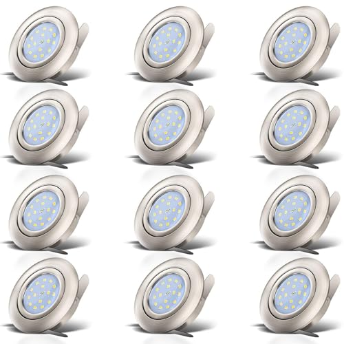 B.K.Licht - 12er Set LED Einbaustrahler 230V schwenkbar, warmweiße Lichtfarbe, Lochmass 68mm, flach, LED Spot, Deckenspots, Spots, Einbauleuchten, Einbauspots, 82x30 mm, Matt-Nickel B.K.Licht - 12er Set LED Einbaustrahler 230V schwenkbar, warmweiße Lichtfarbe, Lochmass 68mm, flach, LED Spot, Deckenspots, Spots, Einbauleuchten, Einbauspots, 82x30 mm, Matt-Nickel von B.K.Licht